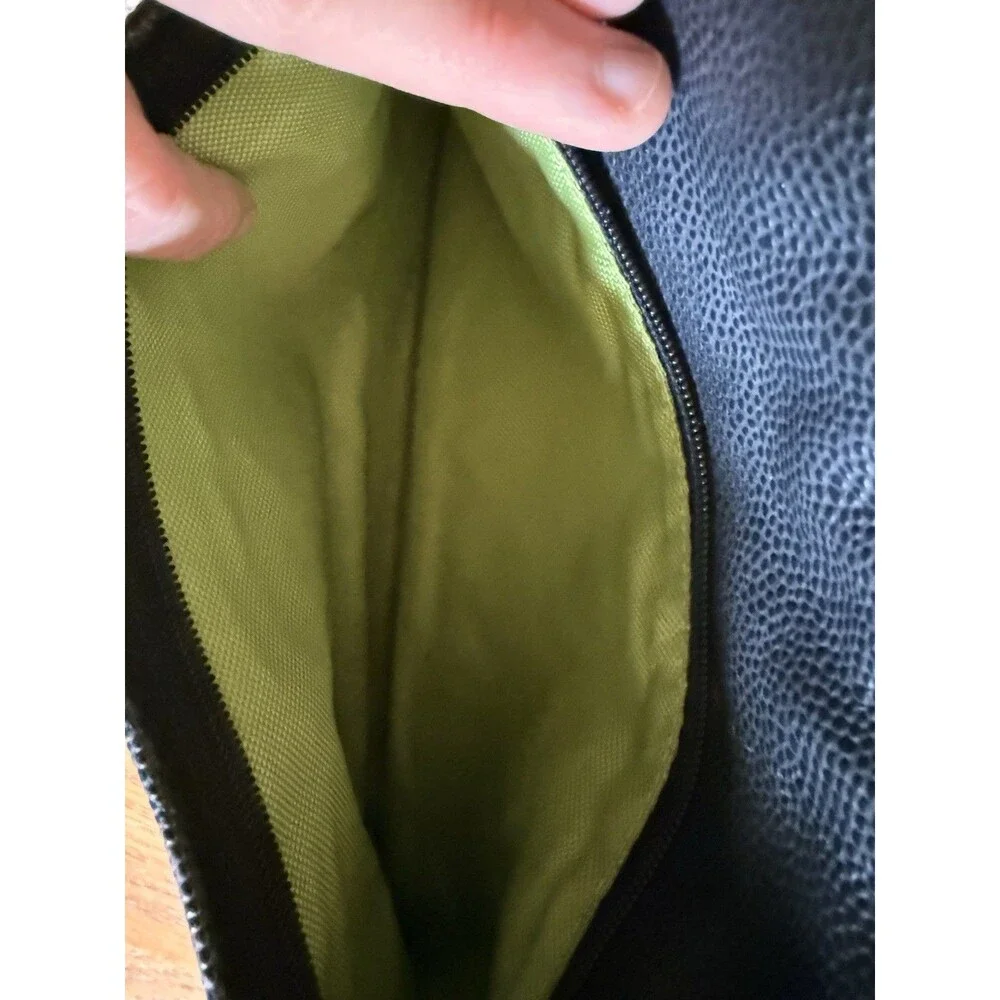 Haiku To Go Shoulder Bag Crossbody EUC Pebbled Leather Black Green